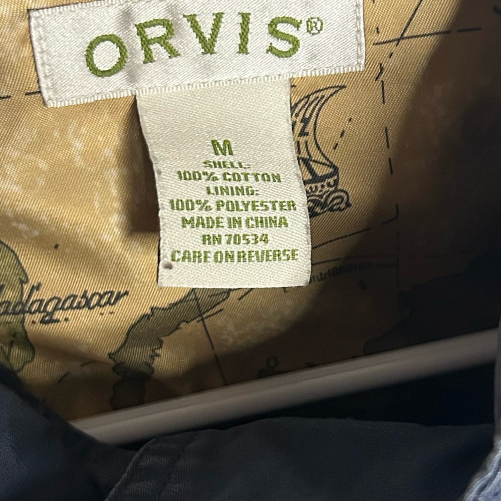 Orvis Navy Cotton Jacket with Map Print Lining Full zip Size:M Women - Picture 2 of 7